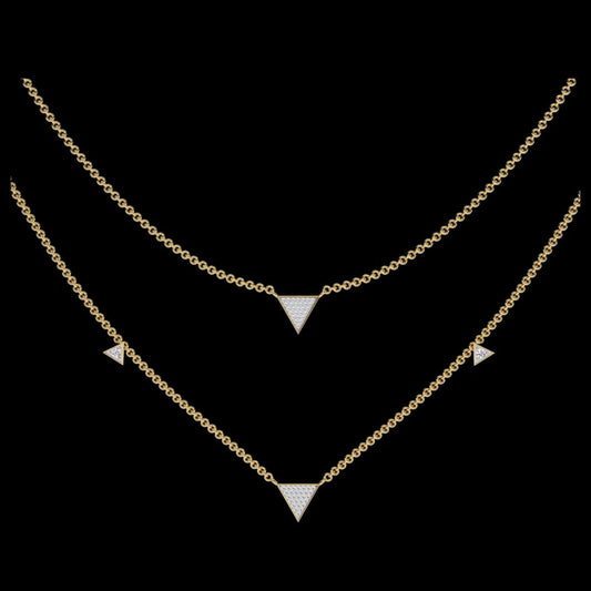 Two Layered Triangle Moissanite Diamond Pave Necklace