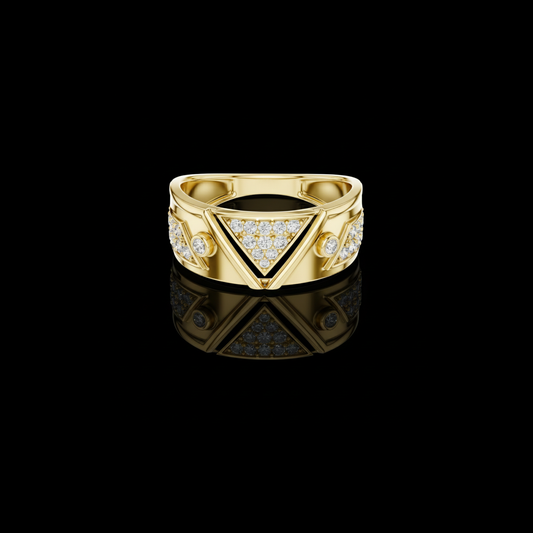 Round Cut Moissanite Diamond Men's Inverted Triangle Pave Wedding Ring