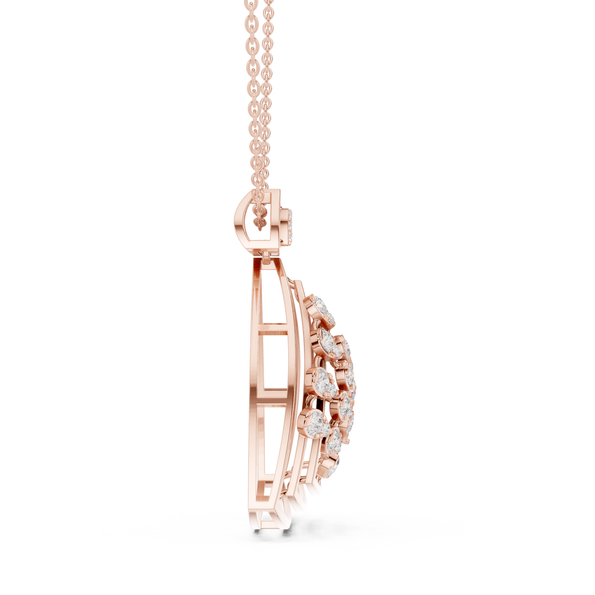 Open Triangle Floral Lab Grown Diamond Pendant Necklace - View 5