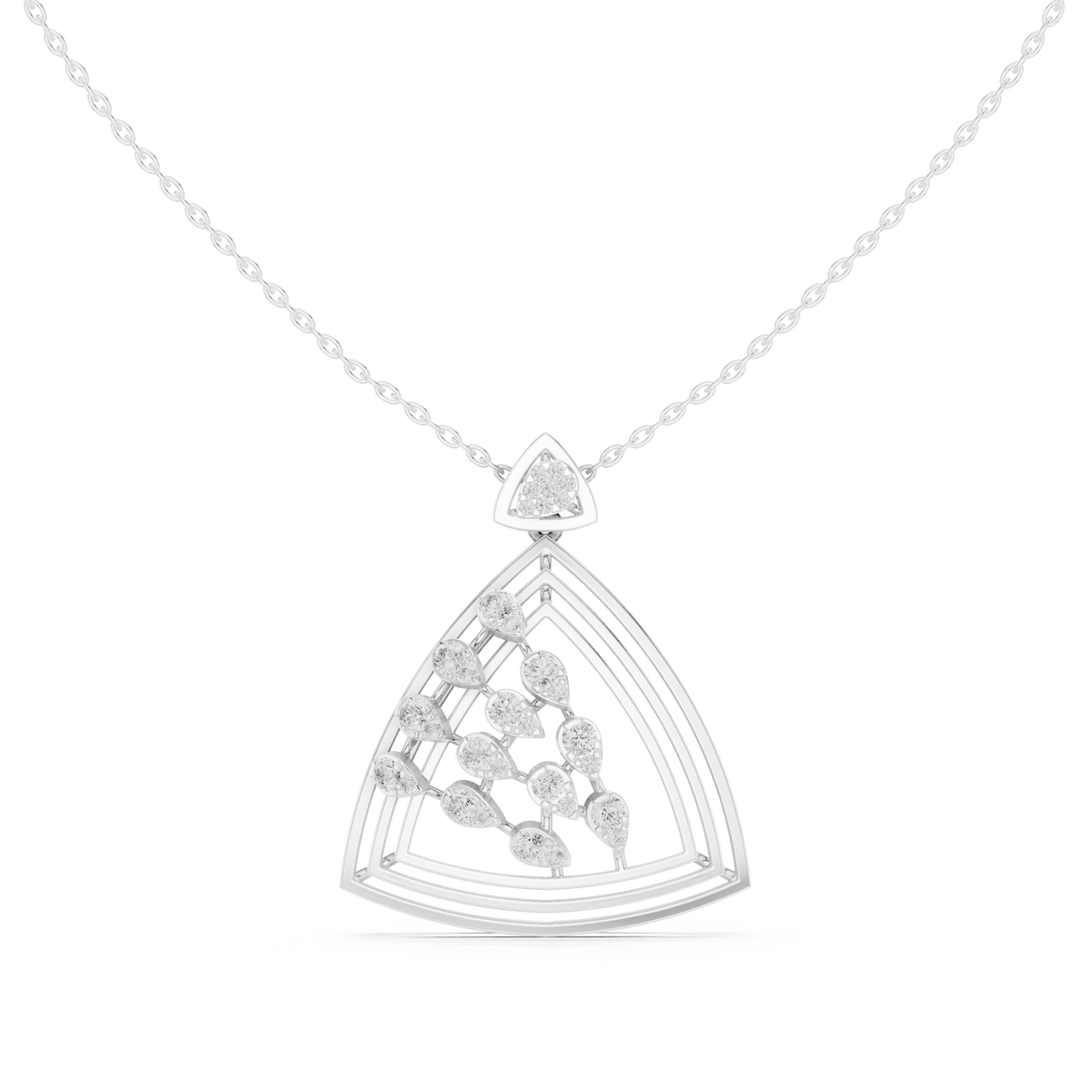 Open Triangle Floral Lab Grown Diamond Pendant Necklace - View 3