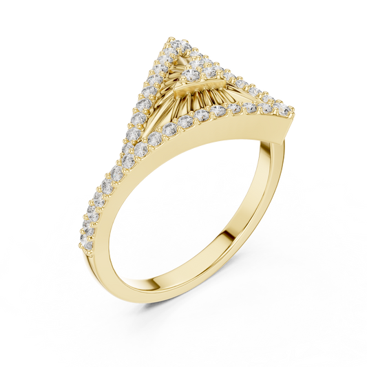 Triangle Round Lab Diamond Statement Ring Geometric Pave Design - View 2