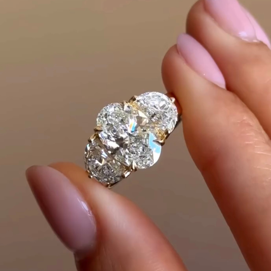 Oval Cut Three Stone Lab Diamond Engagement Ring - View 2
