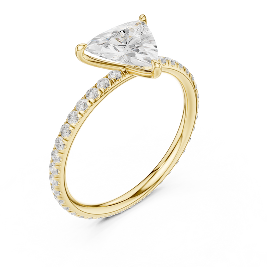 Trillion Cut Lab Diamond Pave Solitaire Engagement Ring - View 2
