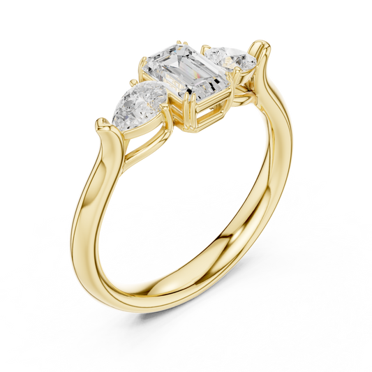 Emerald Cut Lab Diamond Ring with Trillion Side Stones - View 2