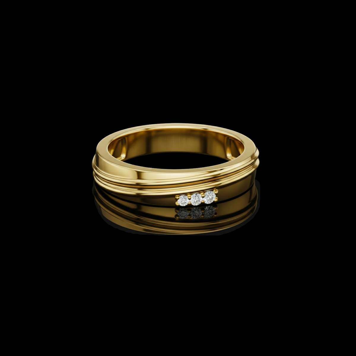 Round Cut Moissanite Diamond Men's 3 Stone Off Center Accent Band