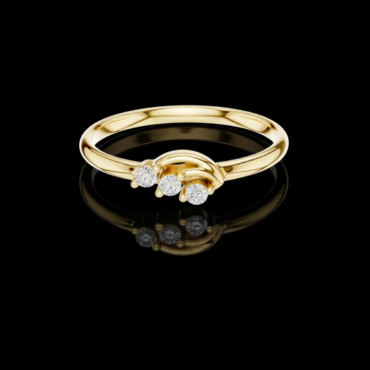 Round Cut Moissanite Diamond Three Stone Wave Ring