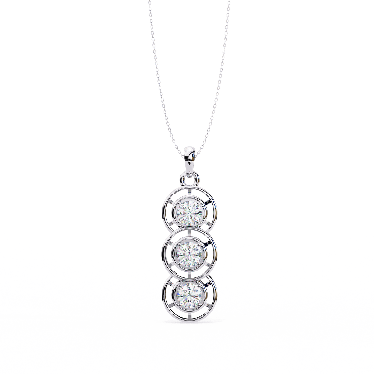 Three Stone Drop Pendant with Round Moissanite Diamond - View 3