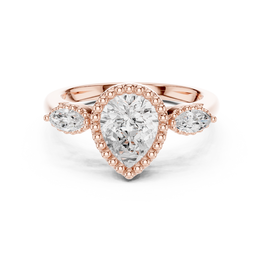 Vintage Inspired Pear Cut Three Stone Lab Diamond Ring - View 2