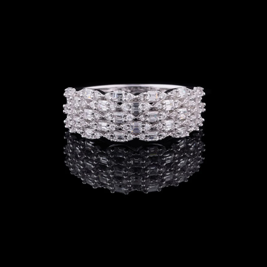 Multi Row Baguette & Round Cut Moissanite Diamond Wedding Band