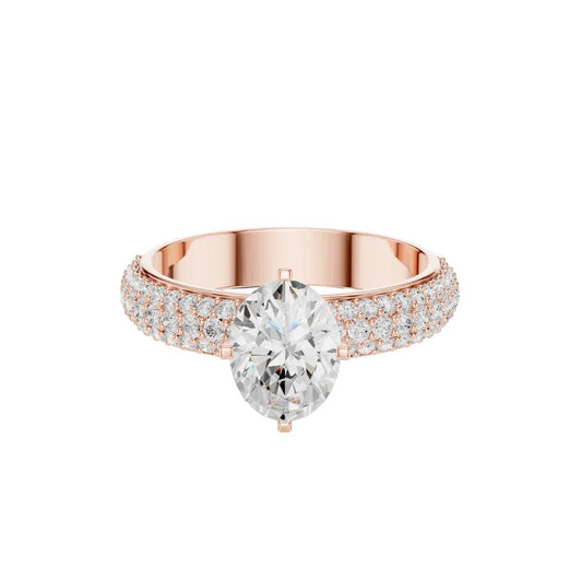 Oval Cut Triple Pave Moissanite Diamond Solitaire Engagement Ring - View 2