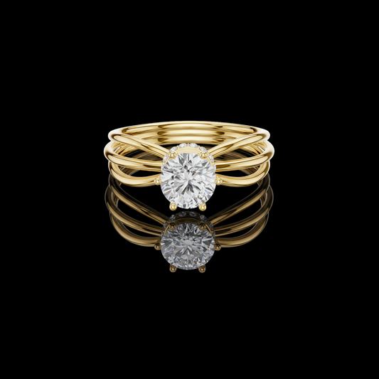 Triple Row Round Lab Diamond Solitaire Engagement Ring