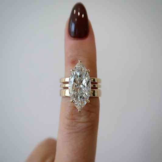 Marquise Cut Lab Diamond Triple Band Wedding Ring - View 2