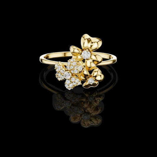 Round Lab Diamond Floral Cluster Statement Ring