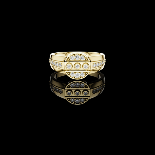 Round Lab Diamond Wide Band Statement Ring with Bezel Accents