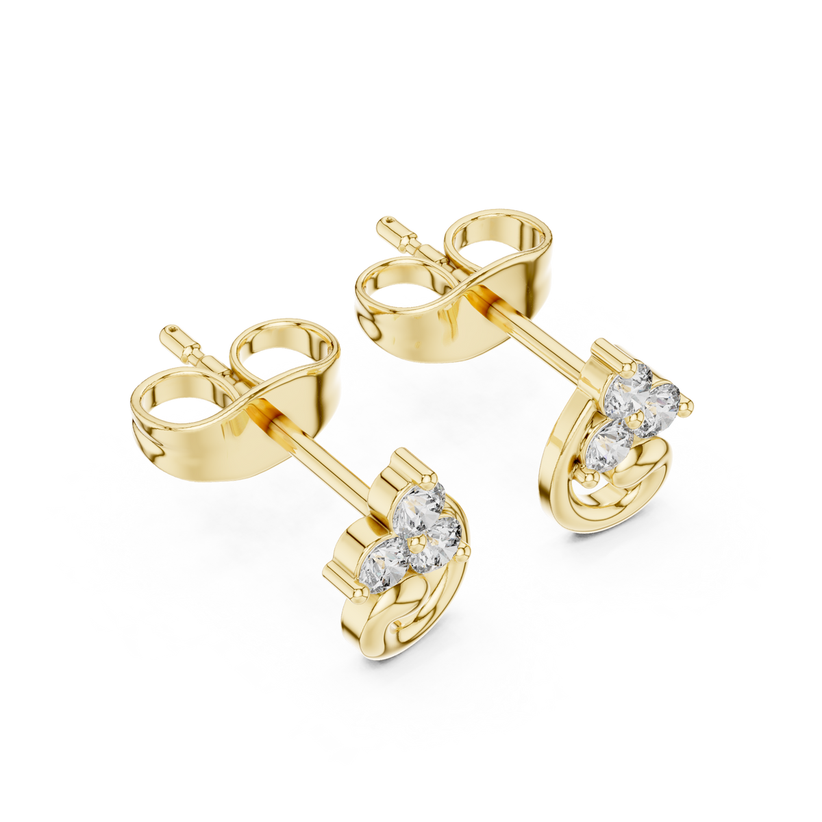 Swirl Design Stud Earrings with Triple Brilliant Round Cut Moissanite Diamonds - View 5