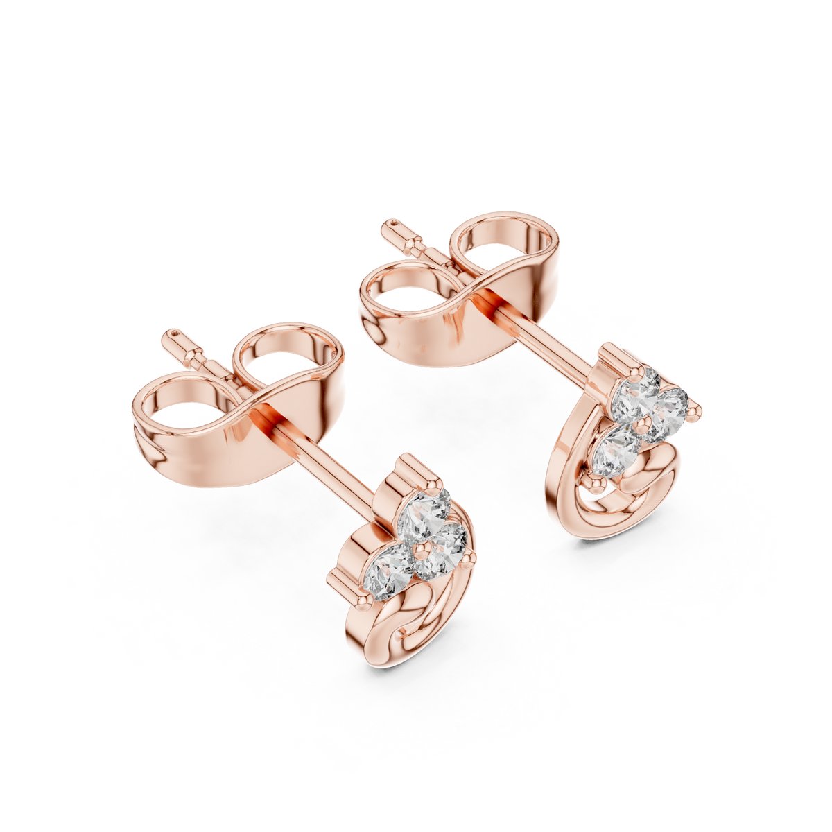 Swirl Design Stud Earrings with Triple Brilliant Round Cut Lab Diamonds - View 6