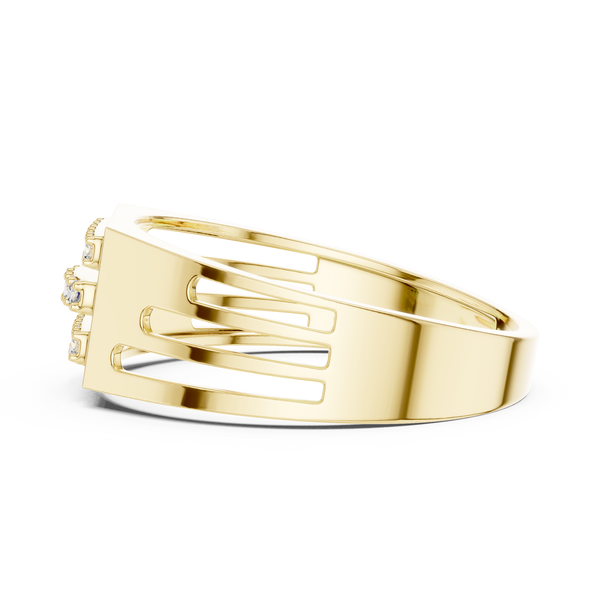 Round Cut Moissanite Diamond Men's Architectural Side Cutout Statement Band - View 10