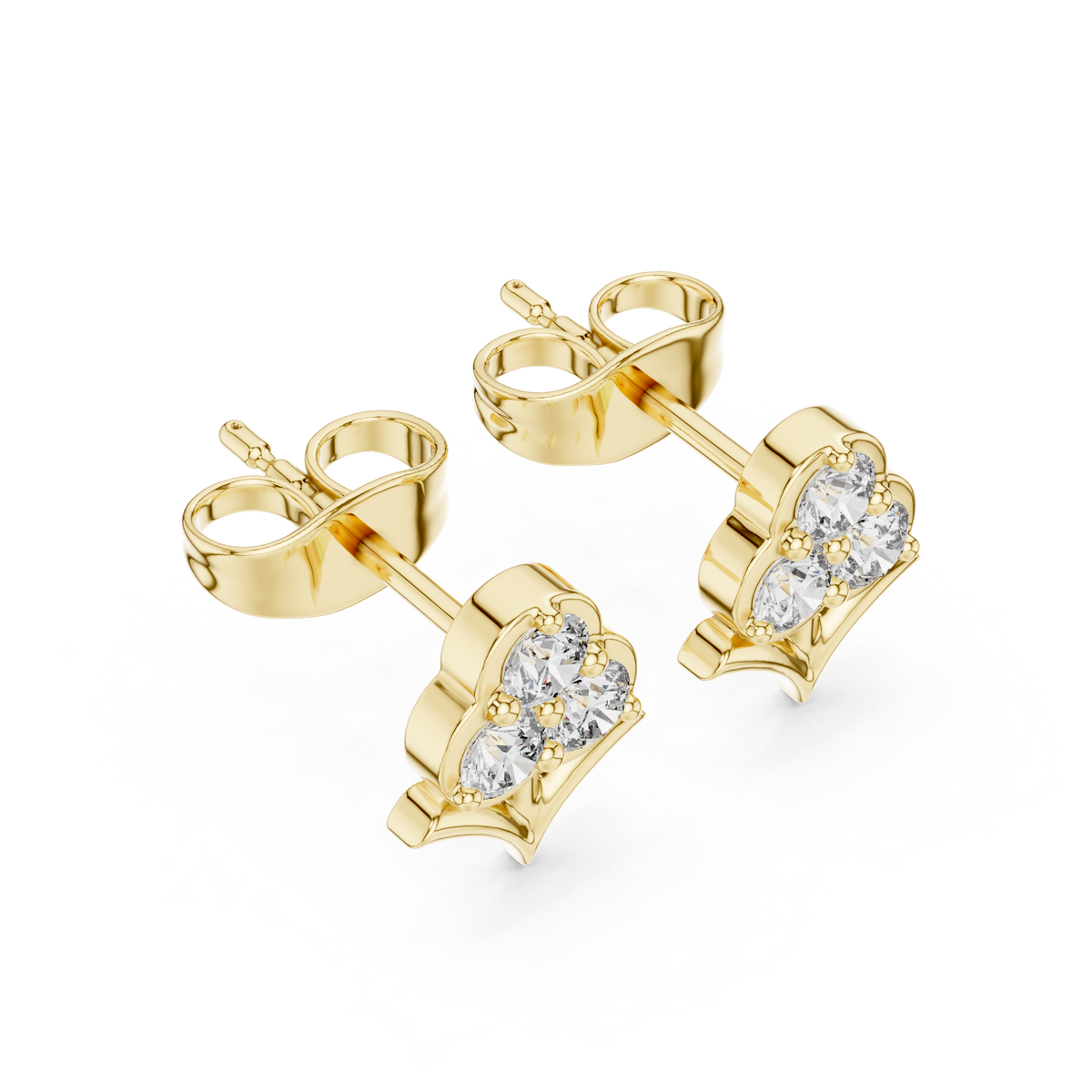 Stem Motif Floral Clover Round Triple Lab Diamond Cluster Earring - View 4