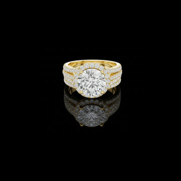 Round Halo Diamond Lab Ring with Triple Pave Split Shank Band