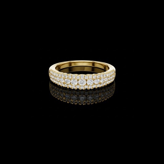 Round Cut Moissanite Diamond Brilliant Triple Row Pave Wedding Band Ring