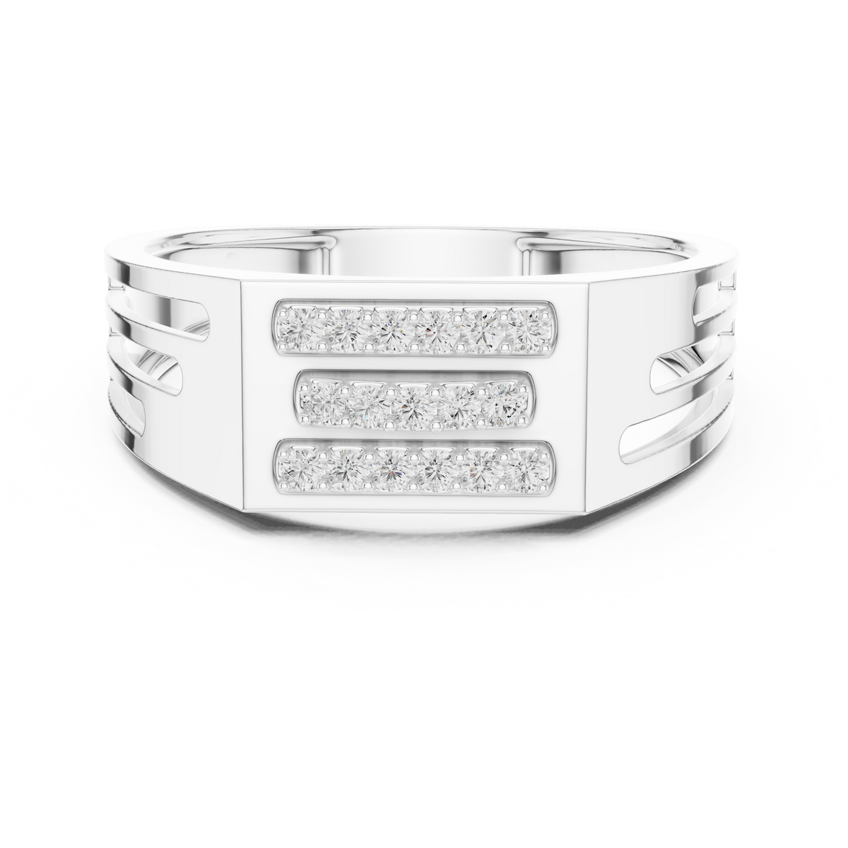 Round Cut Moissanite Diamond Men's Architectural Side Cutout Statement Band - View 3