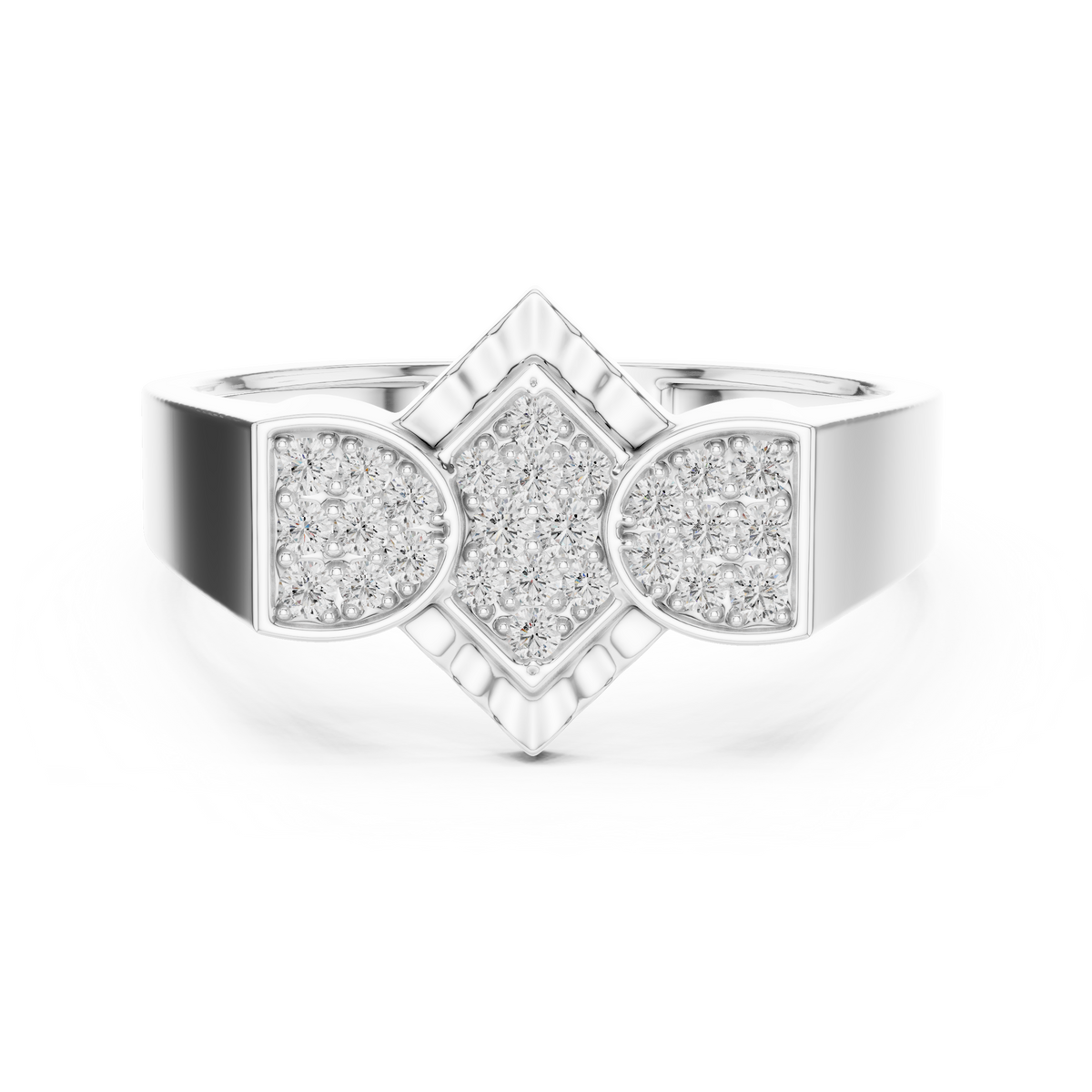 Round Cut Moissanite Diamond Men's Modern Three Cluster Statement Ring - View 3