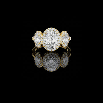 Oval Cut Three Stone Halo Diamond Lab Diamond Engagement Ring