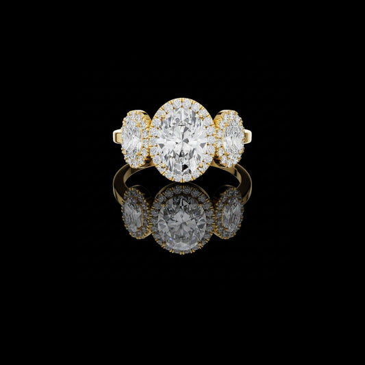 Oval Cut Three Stone Halo Diamond Lab Diamond Engagement Ring