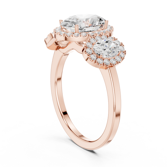 Oval Cut Three Stone Halo Moissanite Diamond Engagement Ring - View 2
