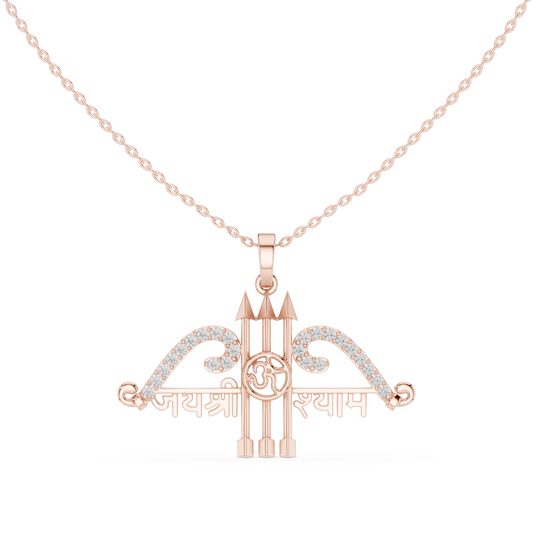 Spiritual Jai Shree Shyam Bow Arrow Om Moissanite Diamond Pendant - View 2