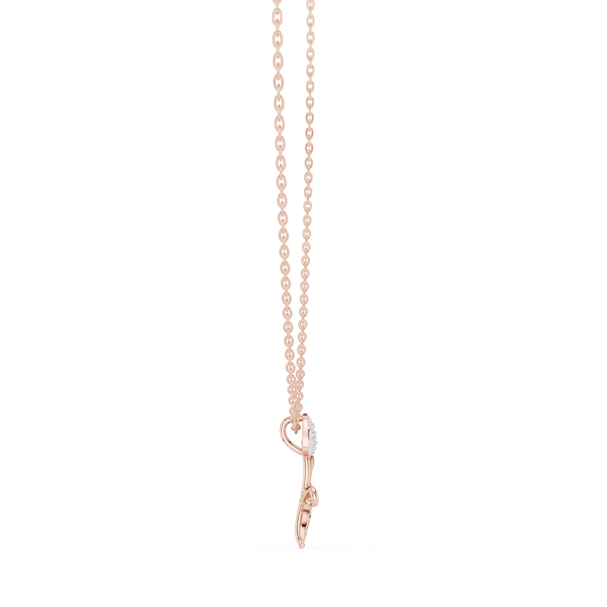 Dainty Twin Tulip Flower Round Lab Grown Diamond Accent Pendant - View 5