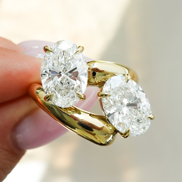 Oval Toi et Moi Diamond Ring Moissanite Bypass Ring