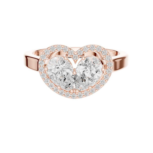 Heart Halo Twin Pear Cut Lab Diamonds Ring - View 2
