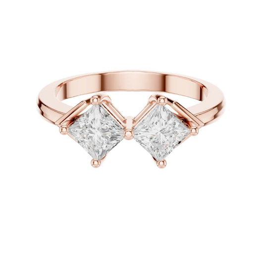 Princess Cut Two Stone Toi Et Moi Moissanite Diamond Ring - View 2