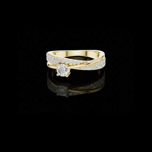 Round Cut Lab Diamond Crossover Pave Engagement Ring