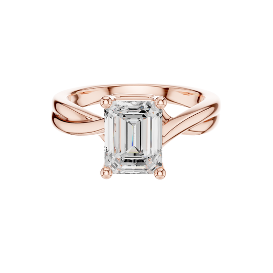 Emerald Cut Solitaire Twisted Split Shank Lab Diamond Ring - View 2