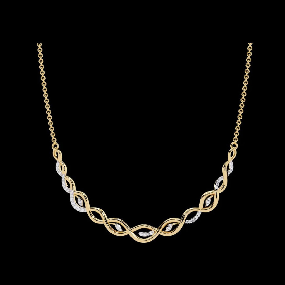 Twisted Infinity Bar Moissanite Diamond Pave Necklace