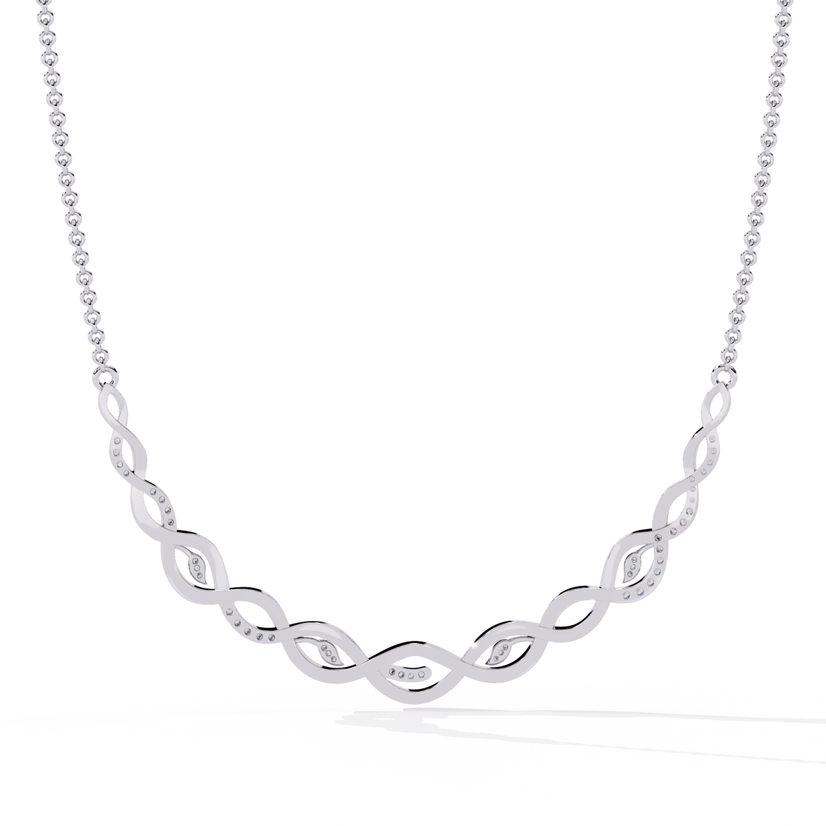 Twisted Infinity Bar Moissanite Diamond Pave Necklace - View 10