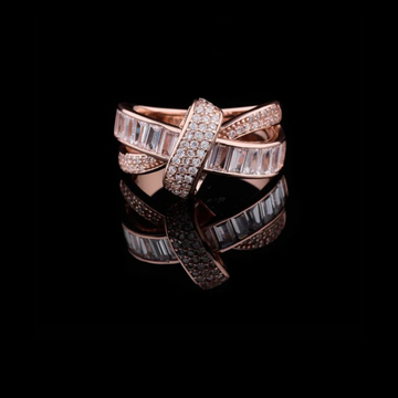 Baguette & Round Cut Moissanite Diamond Criss Cross Ring And Pave Band