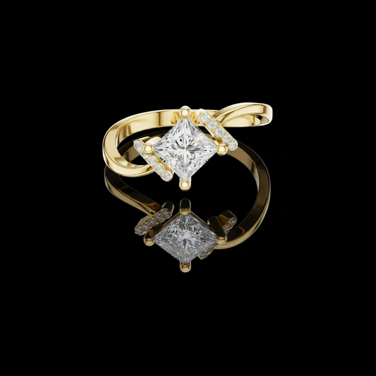 Princess Cut Lab Diamond Bypass Pave Band Engagement Ring