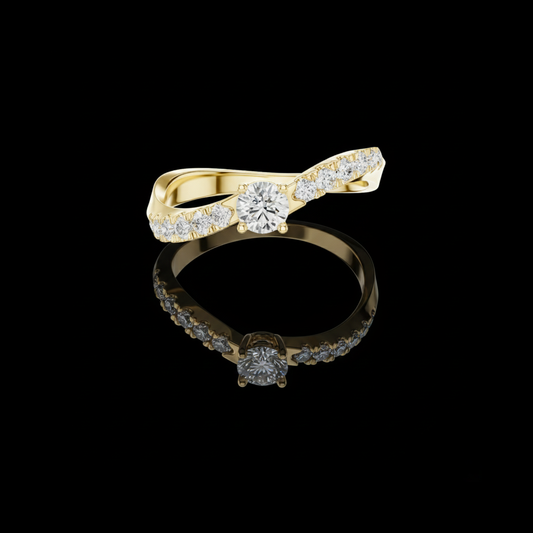 Round Lab Diamond Curve Pave Engagement Ring