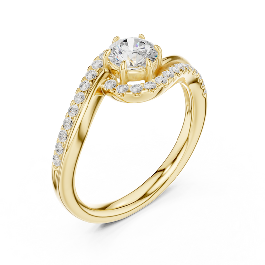 Round Cut Lab Diamond Swirl Halo Pave Engagement Ring - View 2