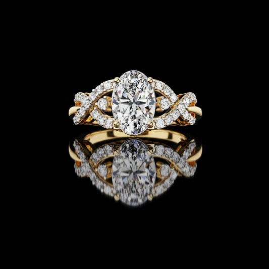 Twist Split Shank Oval Cut Lab Diamond Anniversary Ring