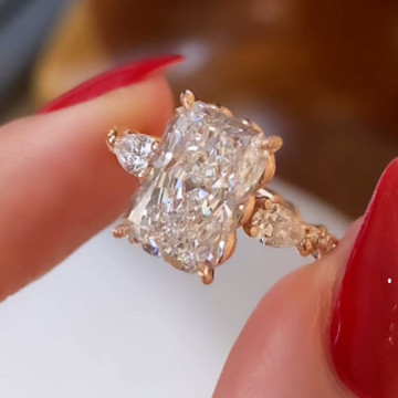 Radiant Cut Moissanite Diamond Three Stone Twisted Pave Engagement Ring