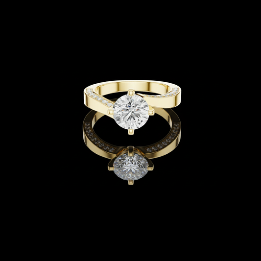 Round Cut Moissanite Diamond Pave Solitaire Engagement Ring with Twisted Band