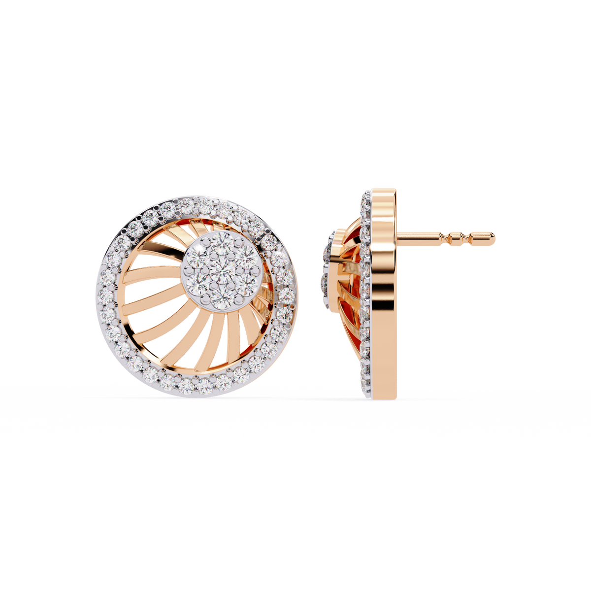 Radiant Sunburst Moissanite Diamond Stud Earrings with Sparkling Diamond Cluster - View 5