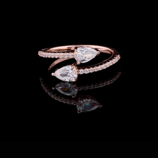 Toi et Moi Cut Moissanite Diamond Bypass Engagement Ring with Pavé Band