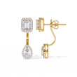 Sophisticated Emerald Halo Top with Pear Halo Drop Moissanite Diamond Earrings in Gold - View 4
