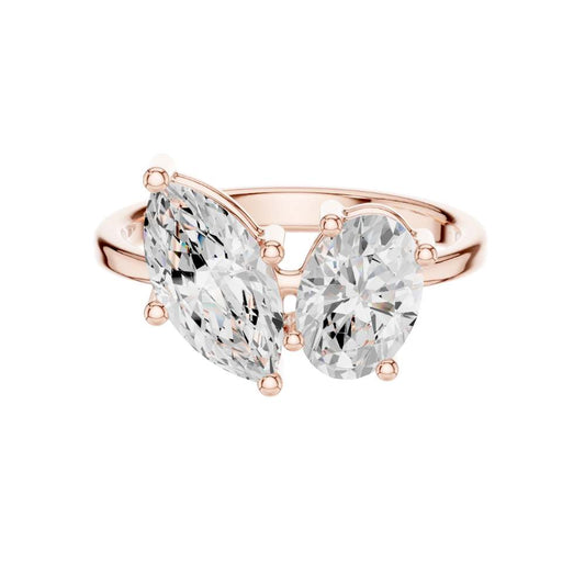 Marquise and Oval Moissanite Diamond Toi Et Moi Promise Ring - View 2