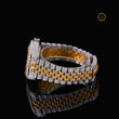 Two-Tone Calendar Watch with Burgundy Roman Dial Diamond Bezel & 5-Link Bracelet